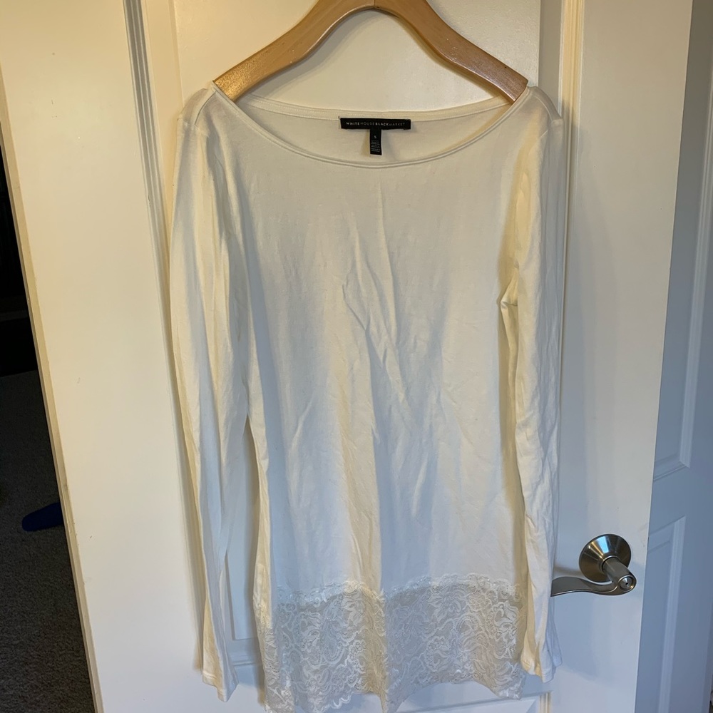 WHBM Off White Lace Band Tee